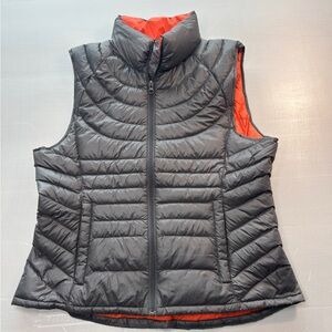 Goose Down Puffer Vest Black Orange Lined Lightweight Insulated Zip up